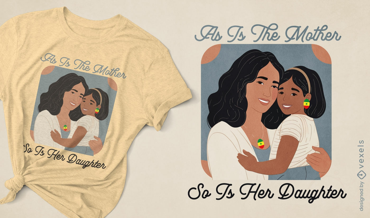 Diseño de camiseta de abrazo amoroso de madre e hija.