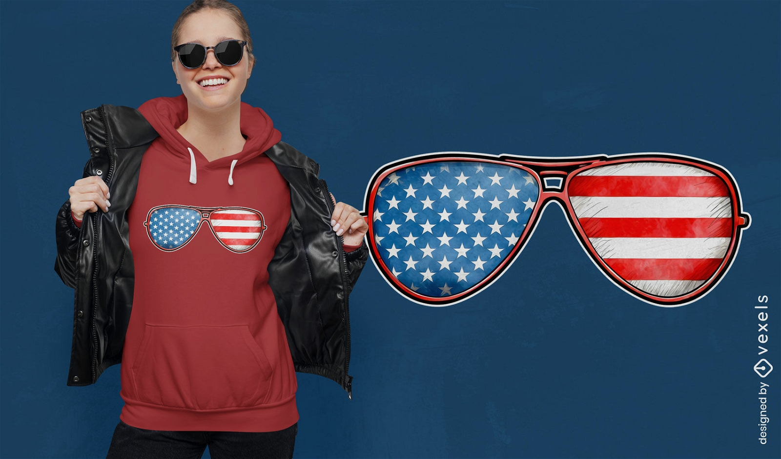 Óculos de sol patrióticos com design de camiseta com bandeira dos EUA