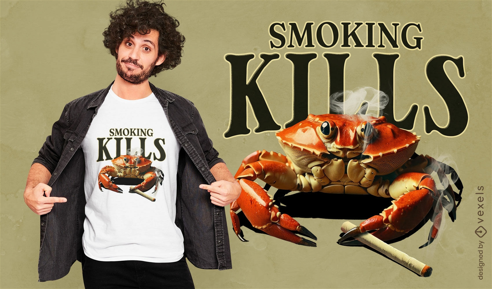 Diseño de camiseta sarcástica para fumar cangrejo.