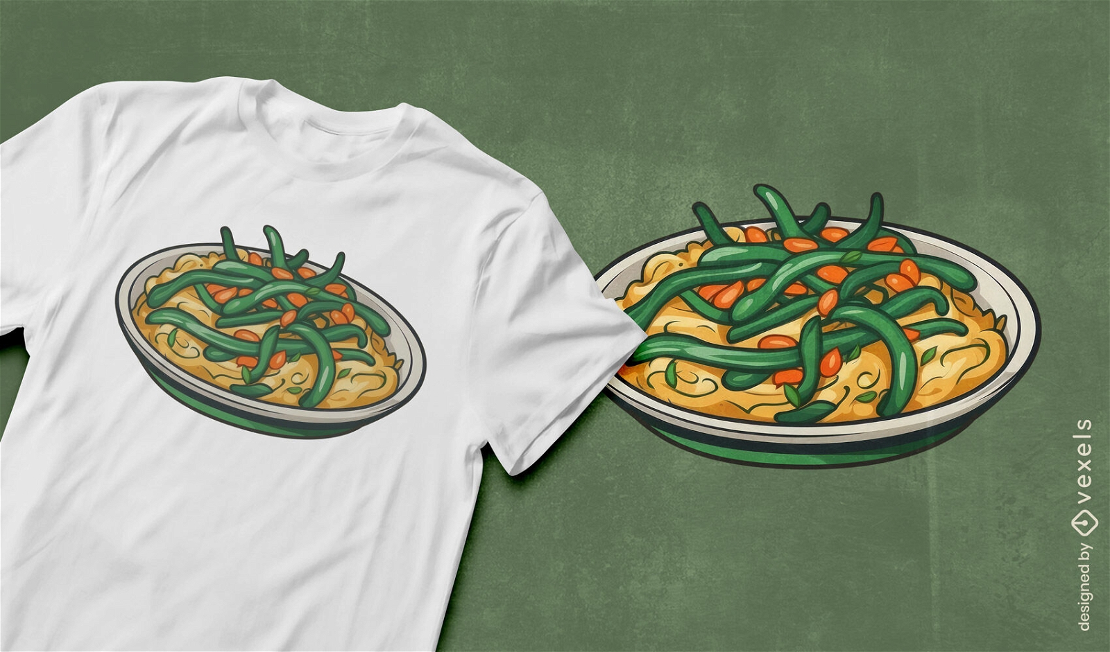 T-Shirt Design mit grünem Bohnenauflauf