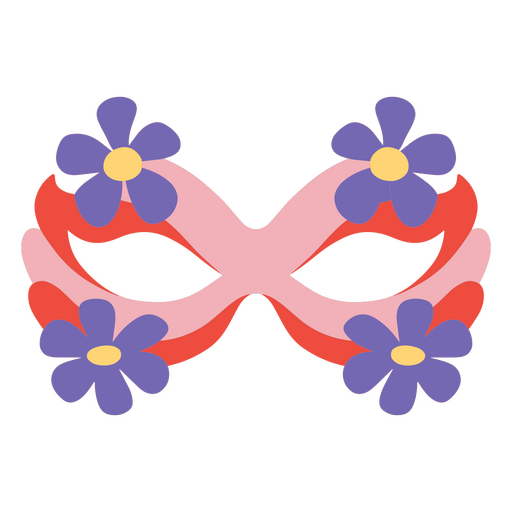 Máscara rosa y violeta con decoración floral. Diseño PNG