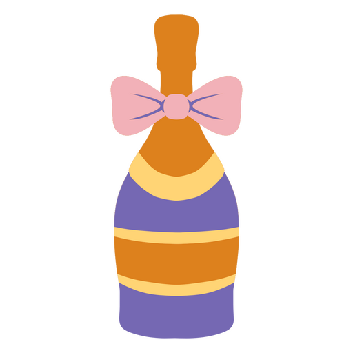 Botella de vino con lazo y cinta rosa. Diseño PNG