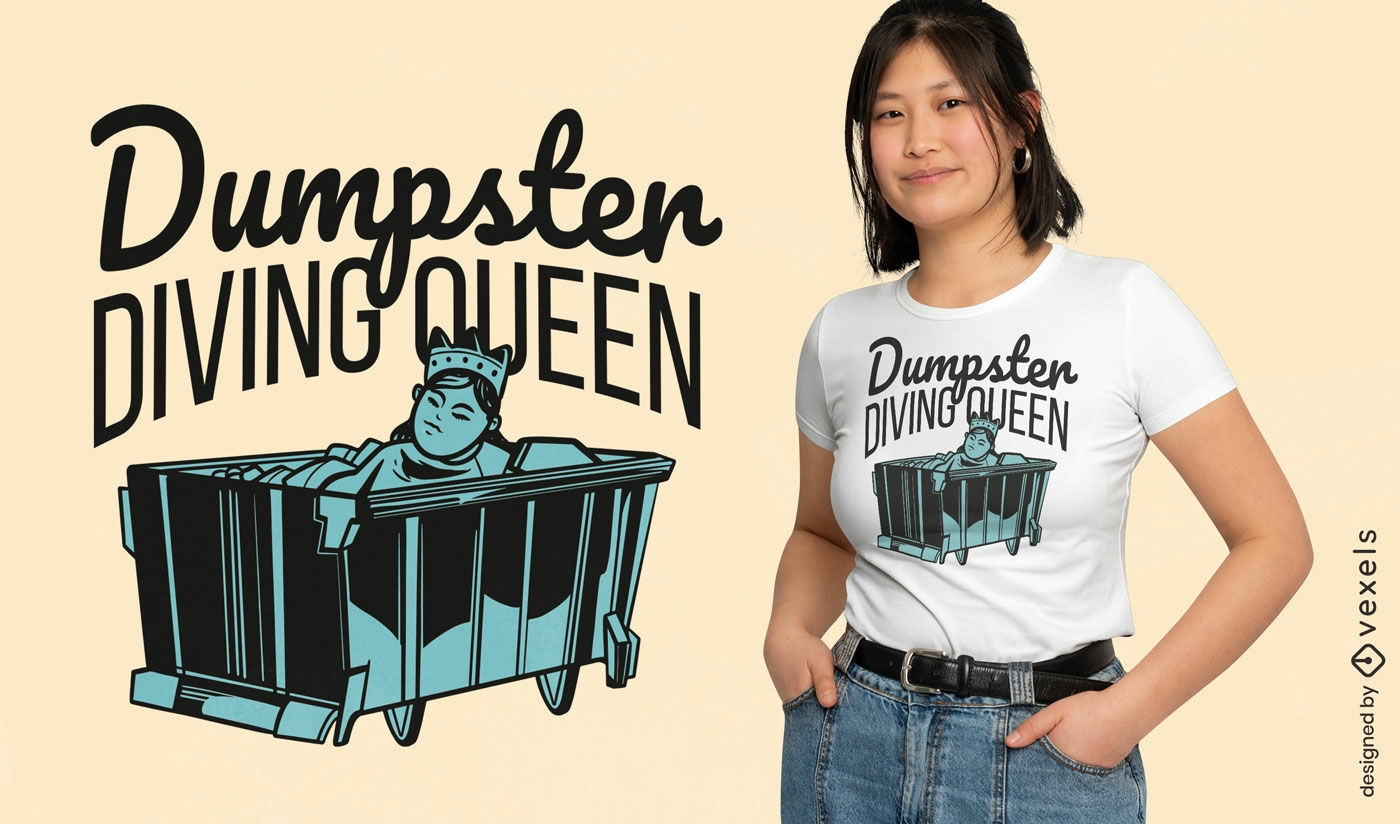 Diseño de camiseta de reina del buceo en contenedor de basura.