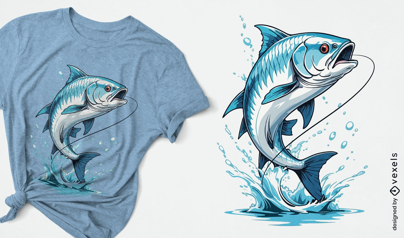 Design de camiseta de peixe tarpon saltando