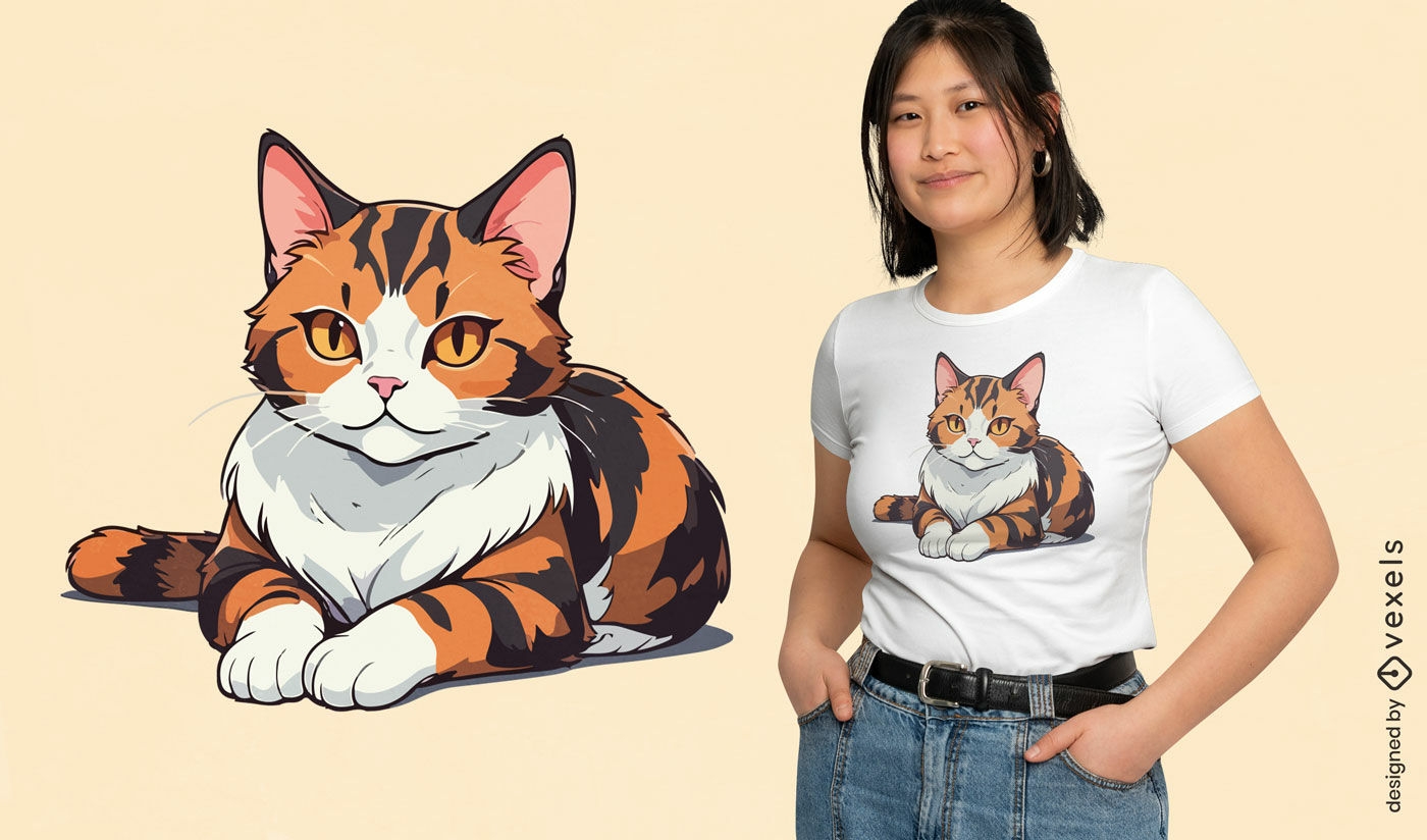 Diseño de camiseta de gato sentado.