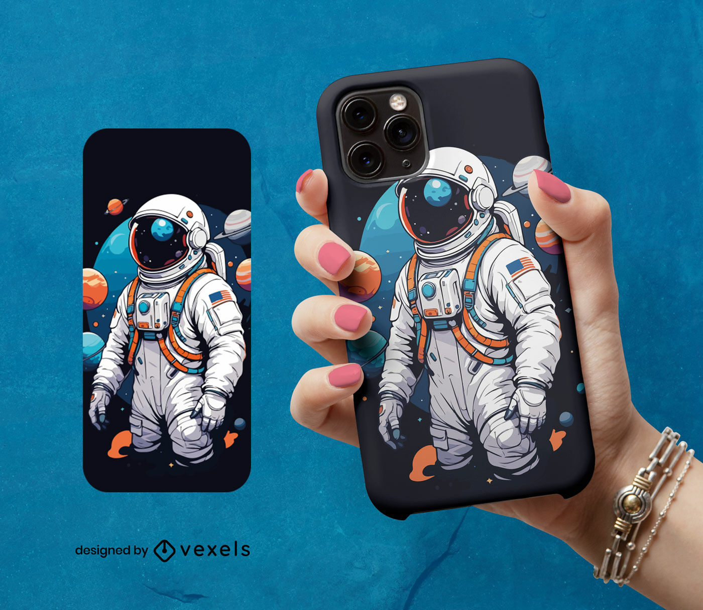 Diseño de funda para teléfono de astronauta en el espacio.