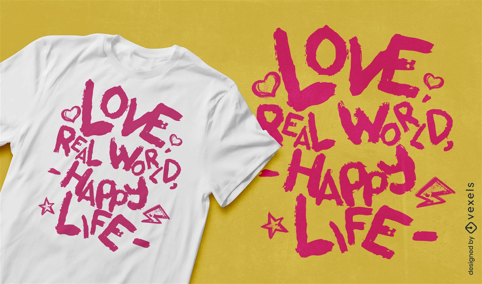 Diseño de camiseta con cita de amor romántica y optimista.