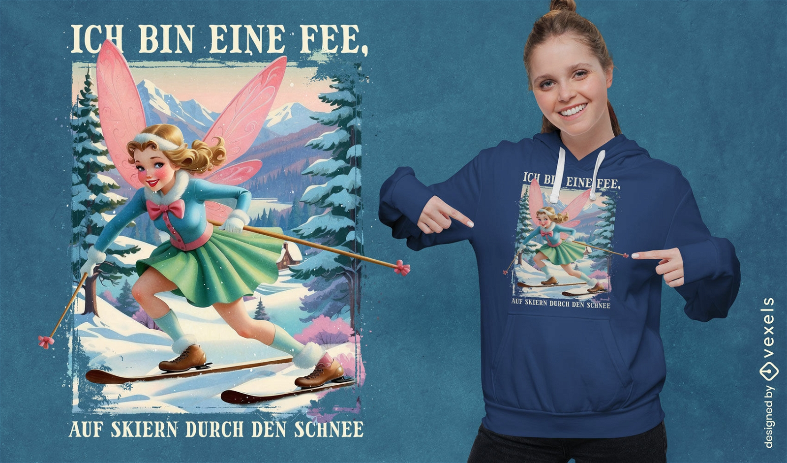 Retro skiing fairy t-shirt design