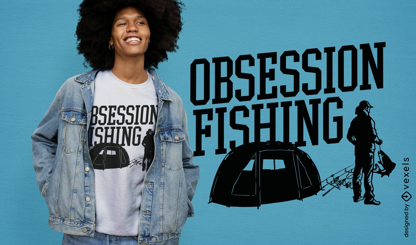 Dise?o de camiseta de pesca de obessi?n.