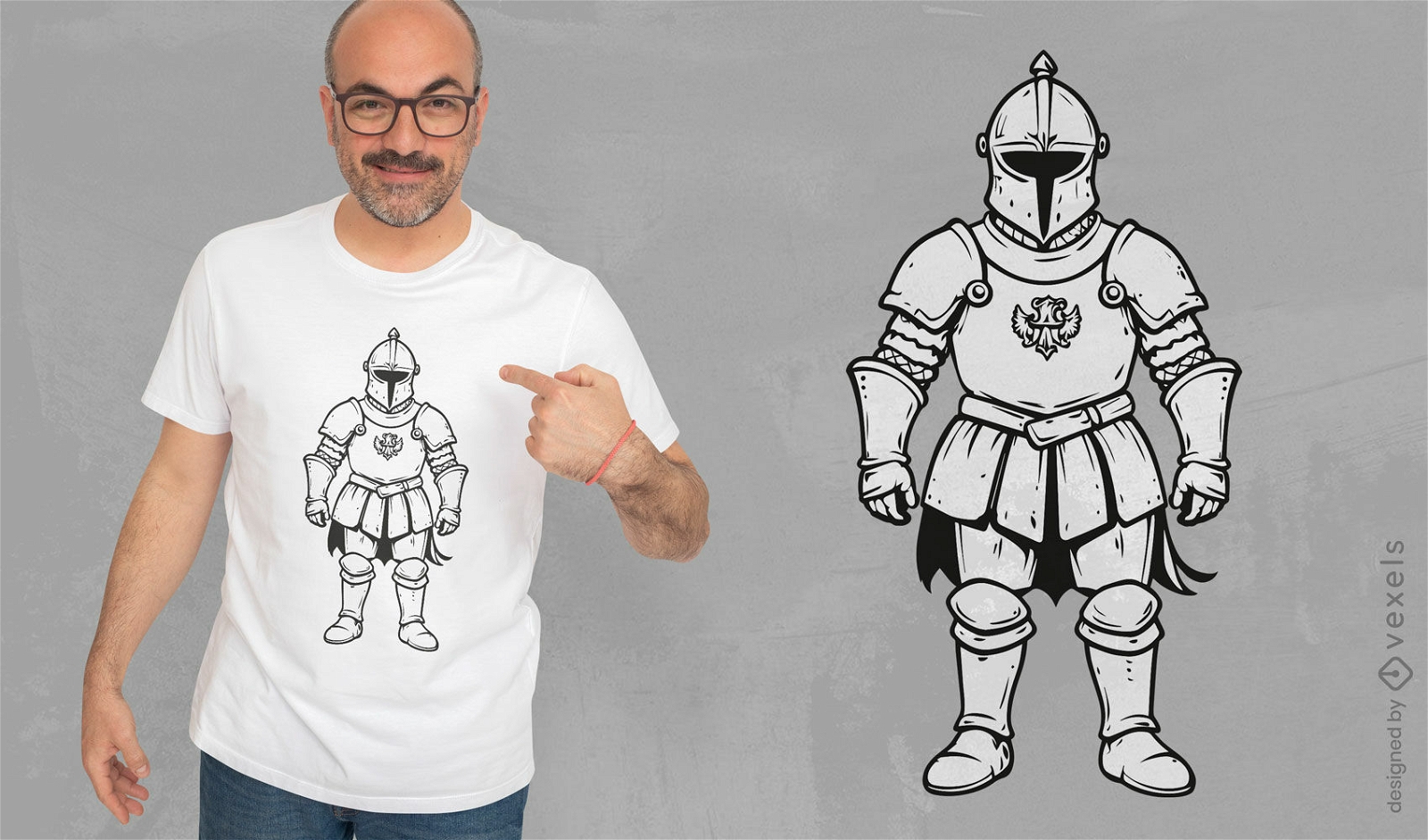 Design clássico de camiseta com armadura de cavaleiro medieval