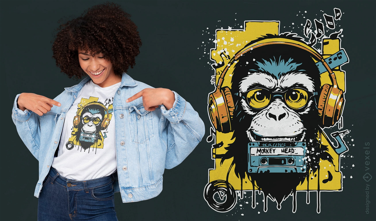 Design bacana de camiseta de DJ com macaco