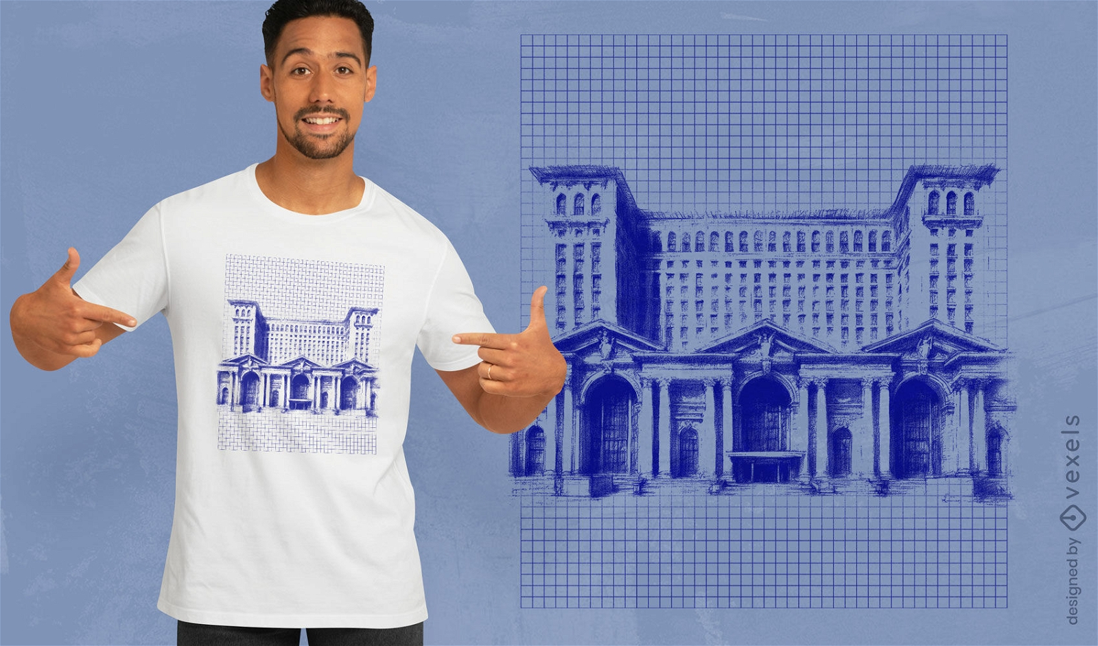 T-Shirt-Design mit Blaupause des Detroiter Bahnhofs