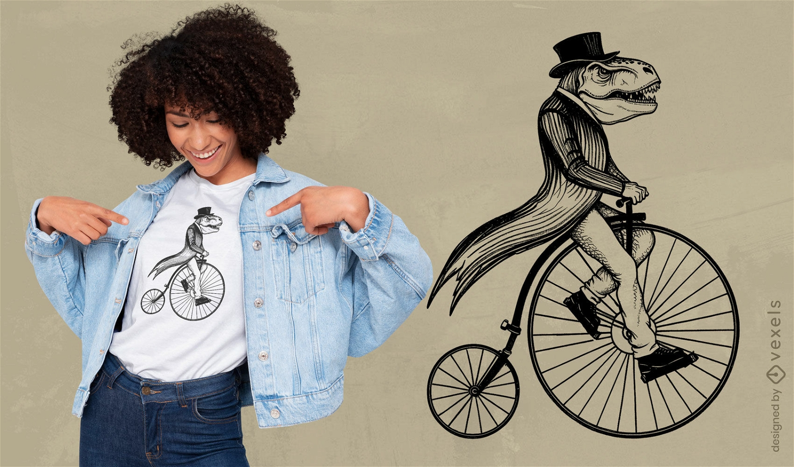 Diseño de camiseta vintage T-Rex en bicicleta.
