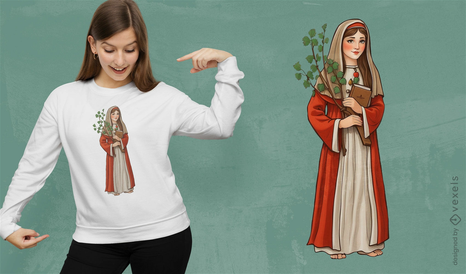 T-Shirt-Design mit Illustration der Heiligen Barbara
