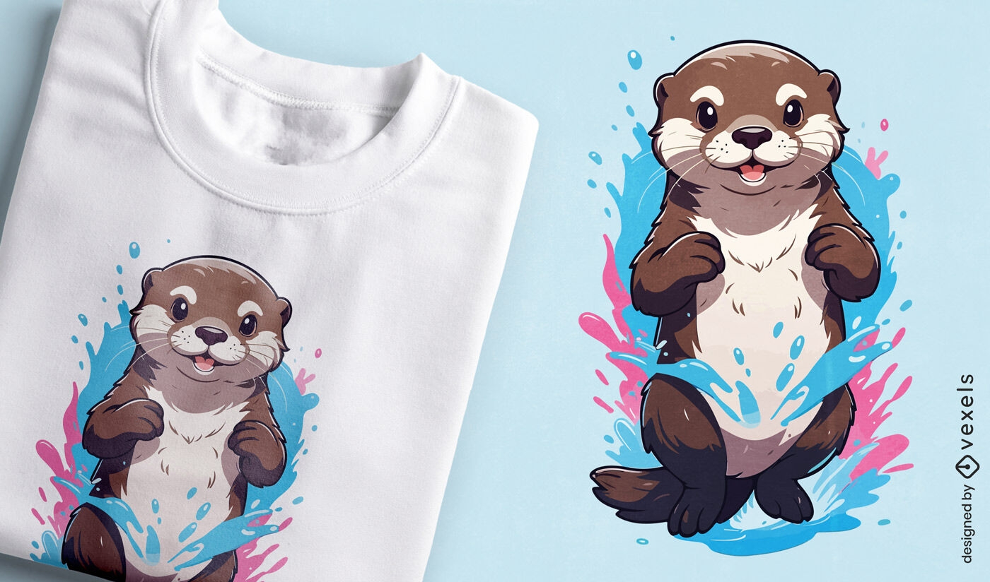 Design divertido de camiseta com respingo de lontra