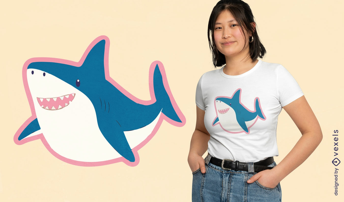 Design de camiseta com desenho animado de tubar?o feliz