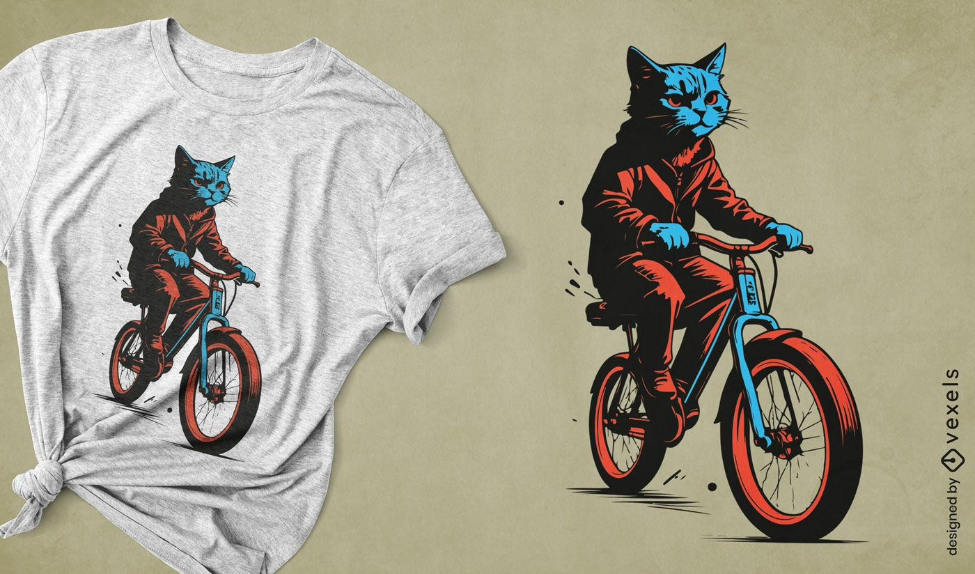 Diseño de camiseta de gato ciclista.