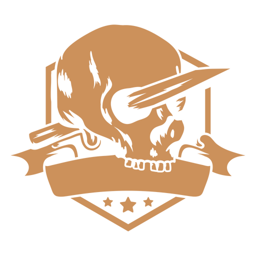 Kantiges Totenkopf-Emblem-Design mit gekreuzten Waffen PNG-Design