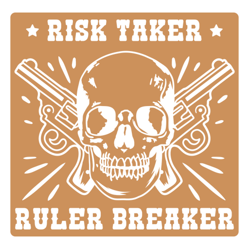Kantiges Totenkopf- und Waffendesign mit Risikobereitschaftszitat PNG-Design