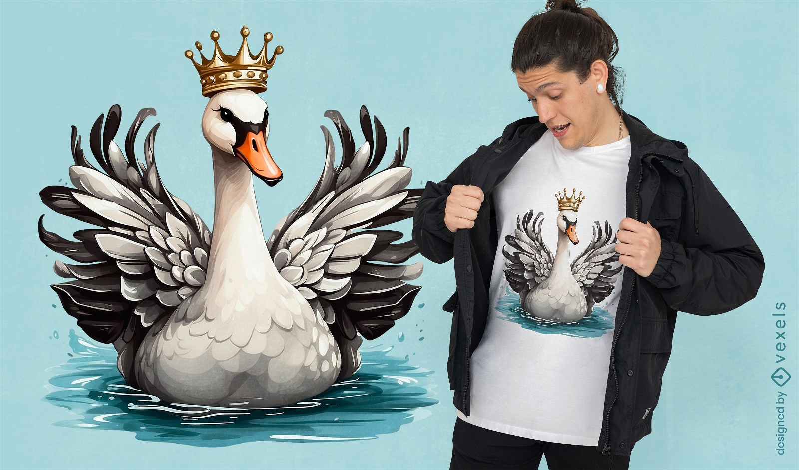 Diseño de camiseta de cisne con corona.