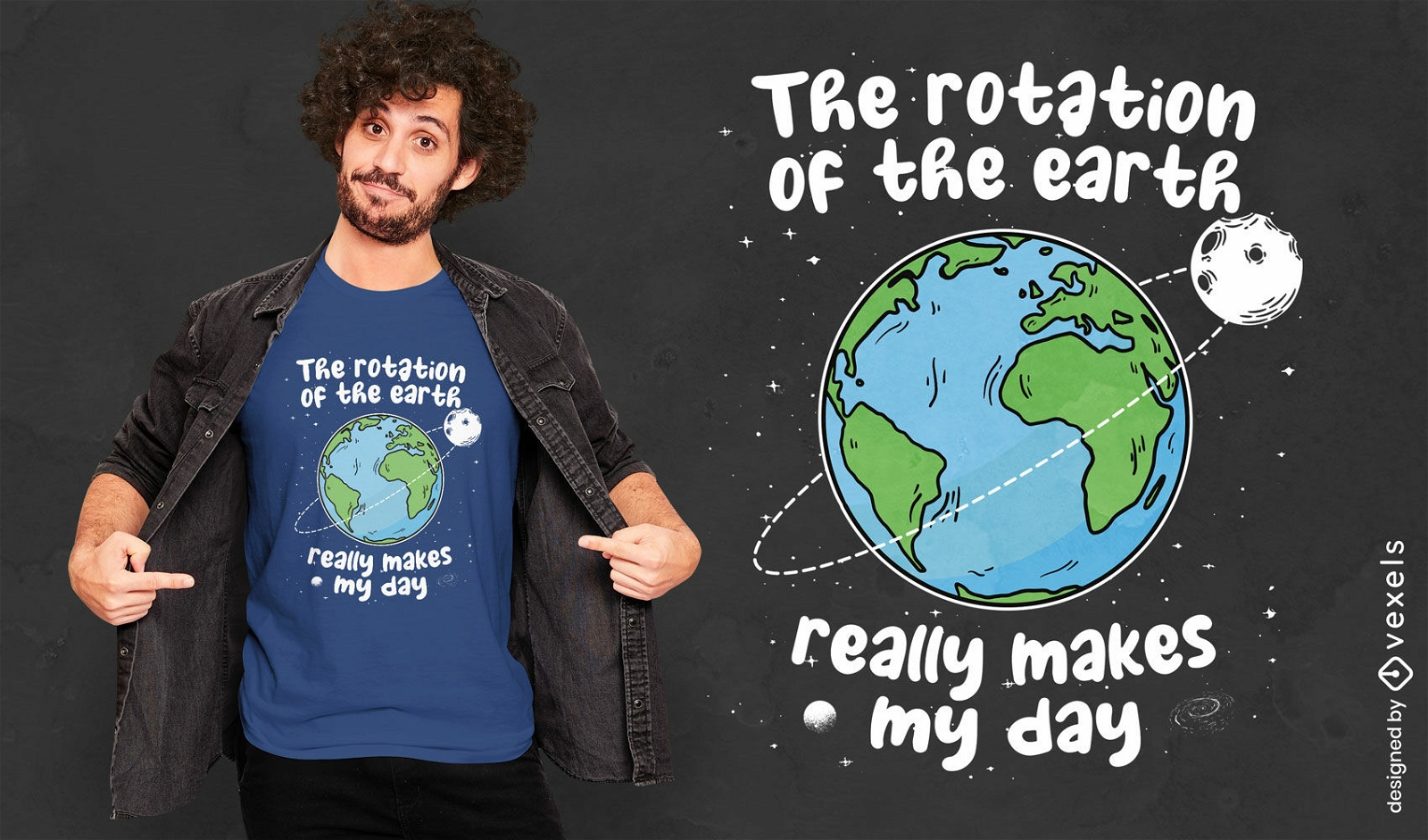 Design de camiseta com humor sobre rota??o da Terra