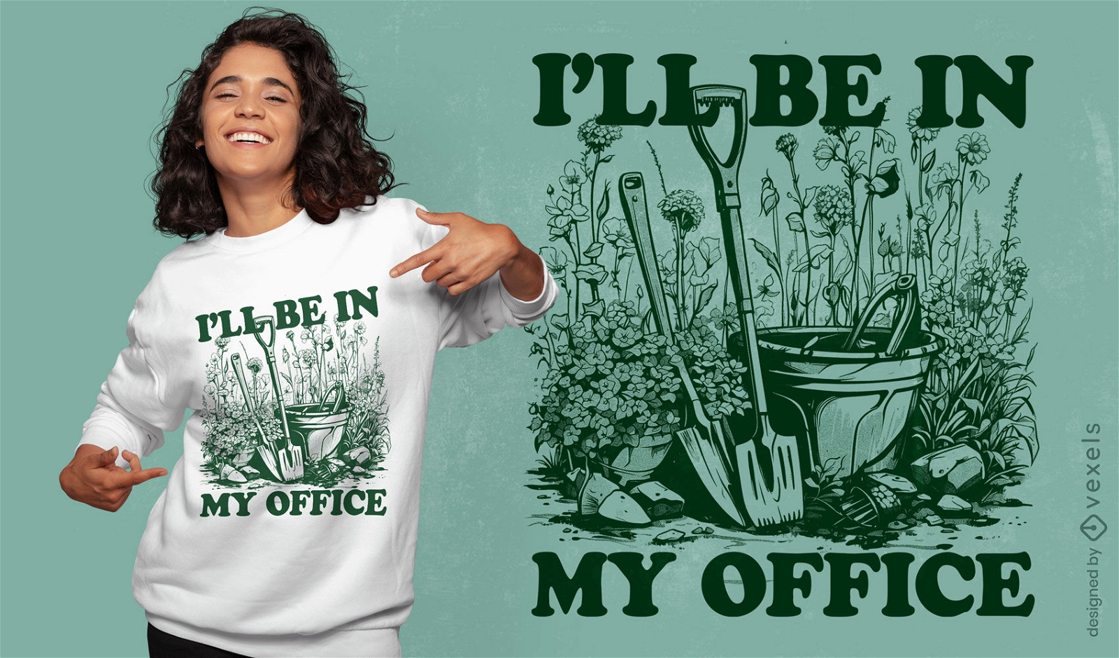 Diseño de camiseta con cita de oficina de jardinería.
