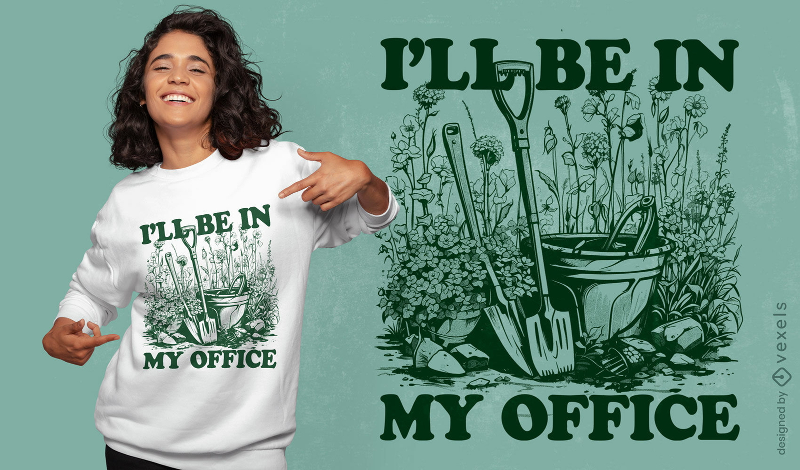 T-Shirt Design mit Zitat für das Gartenbüro