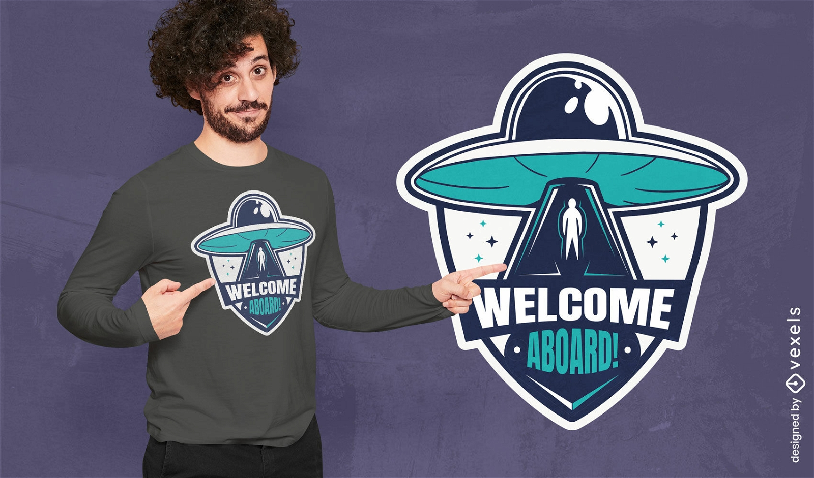 Diseño de camiseta de barco alienígena de bienvenida.
