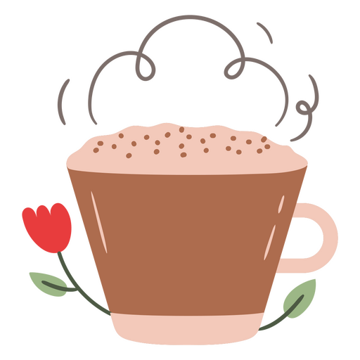 Kaffeetasse mit Schaum und Blumendesign PNG-Design