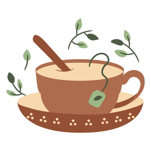 Cozy tea cup design with leaves PNG Design