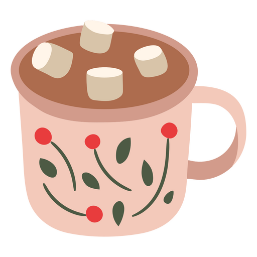 Taza de café con diseño de malvaviscos y bayas. Diseño PNG