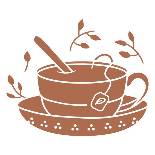 Diseño de taza y platillo de té con bolsita de té. Diseño PNG