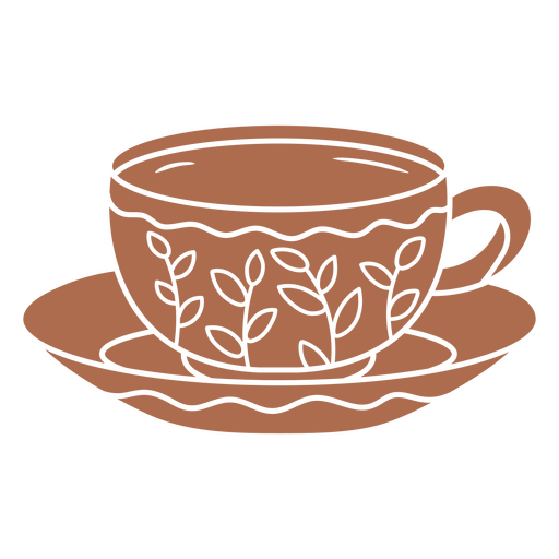 Taza de té marrón con diseño de hojas. Diseño PNG