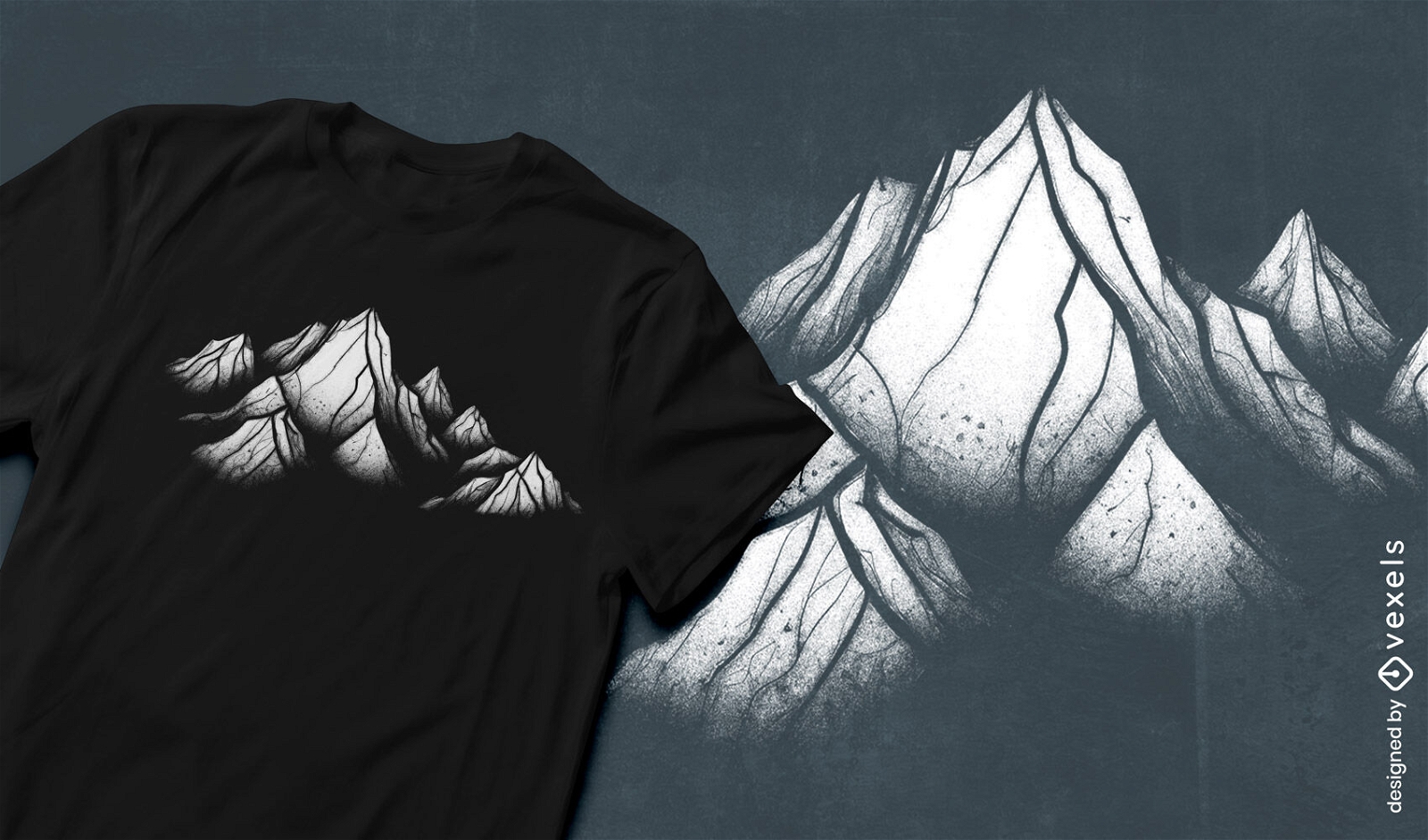 Design de camiseta desenhada à mão para picos de montanhas
