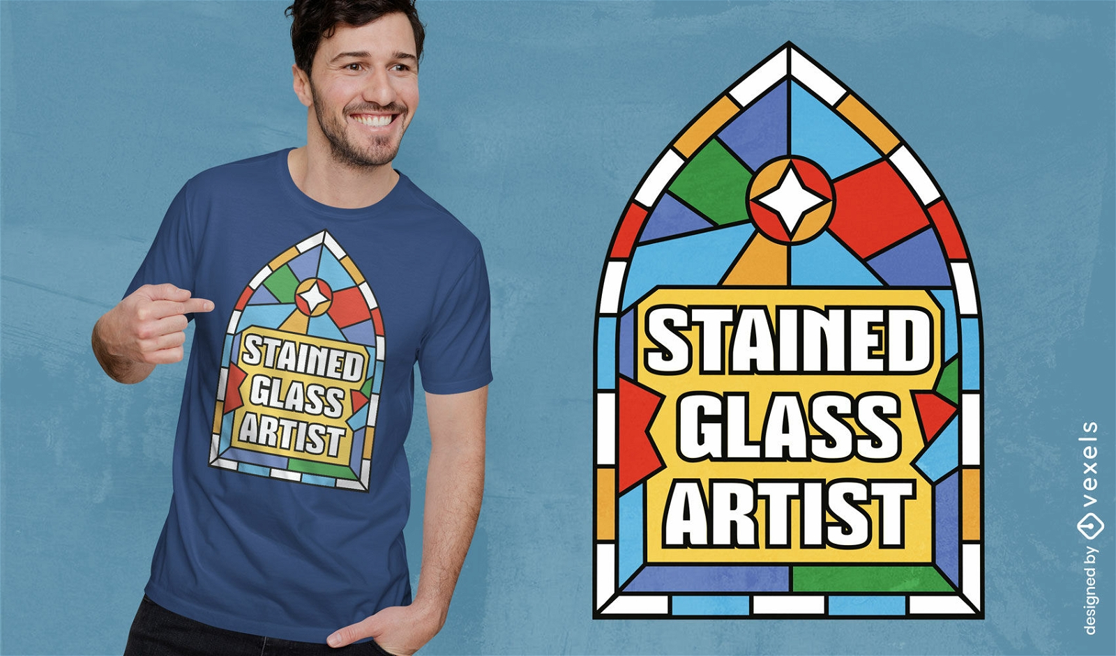 Diseño de camiseta con cita de artista de vidrieras.
