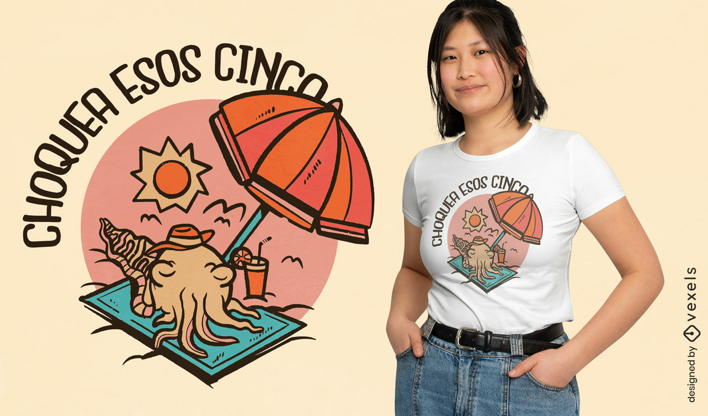 Diseño de camiseta de choca esos cinco en la playa.