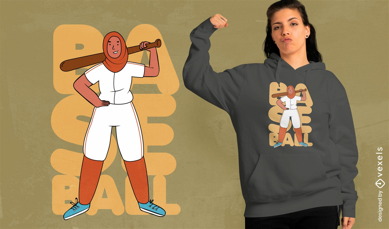 Design de camiseta feminina hijab de beisebol