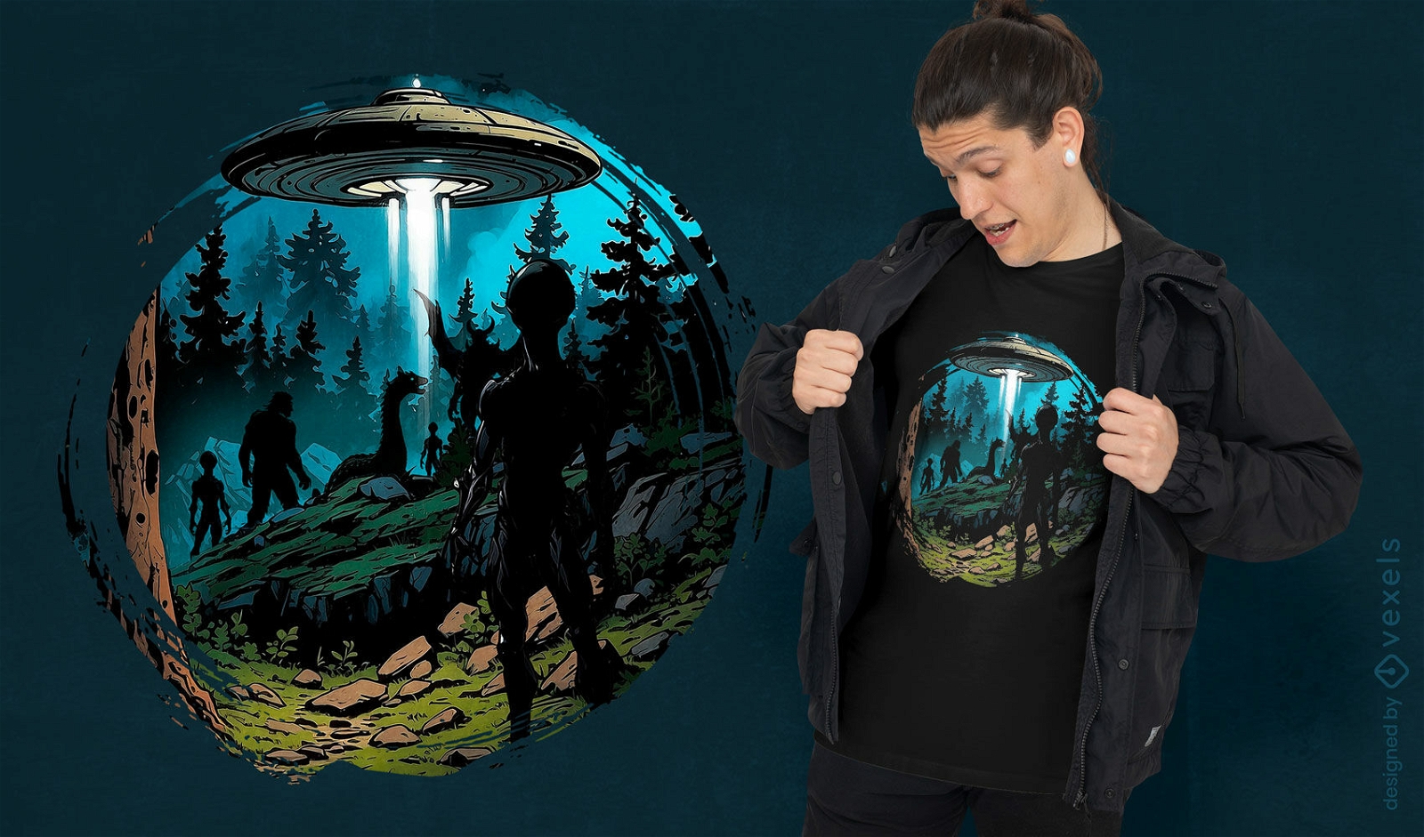 T-Shirt Design mit Entführung durch Außerirdische und UFOs