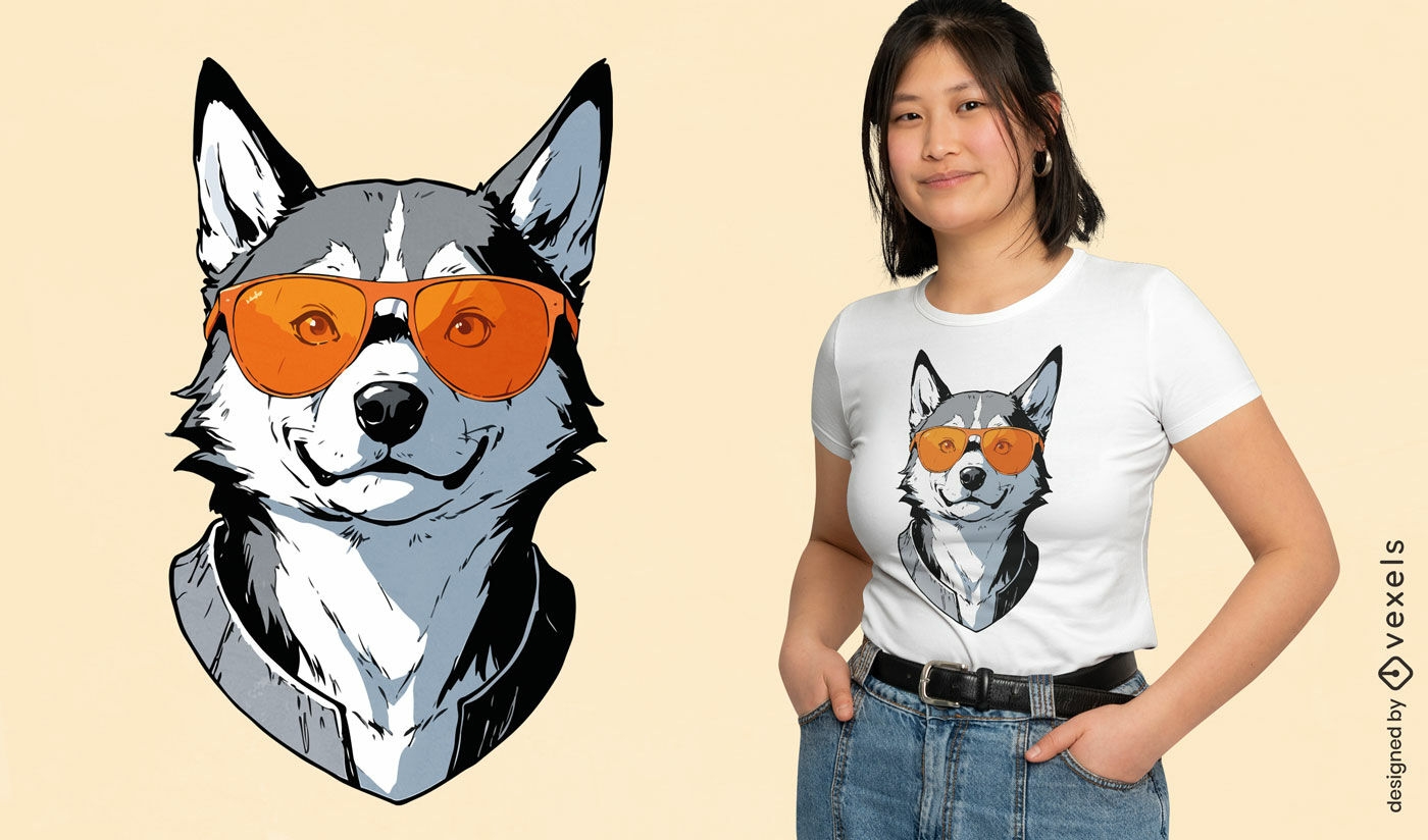 Diseño de camiseta de Husky con gafas de sol.