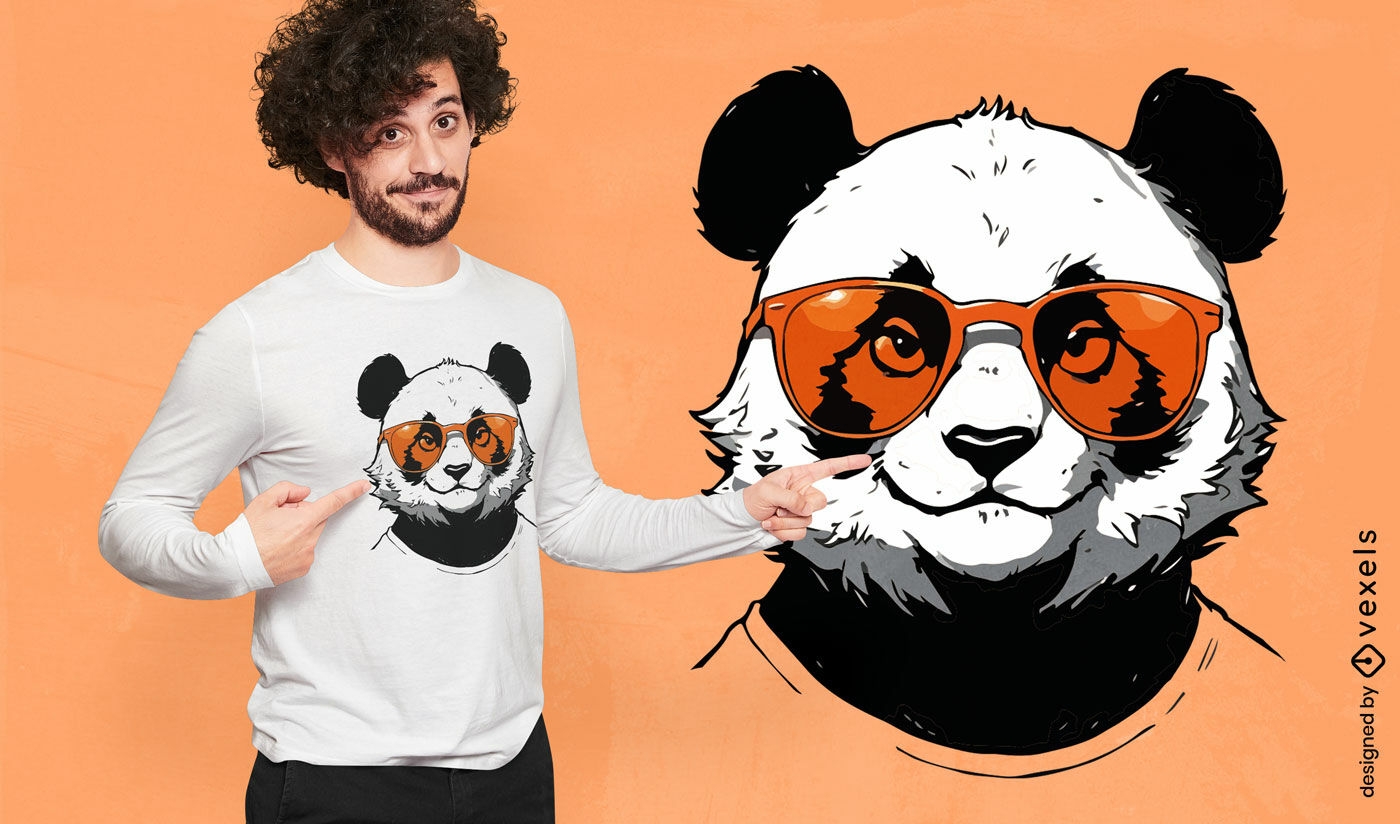Diseño de camiseta Panda con gafas de sol naranjas.