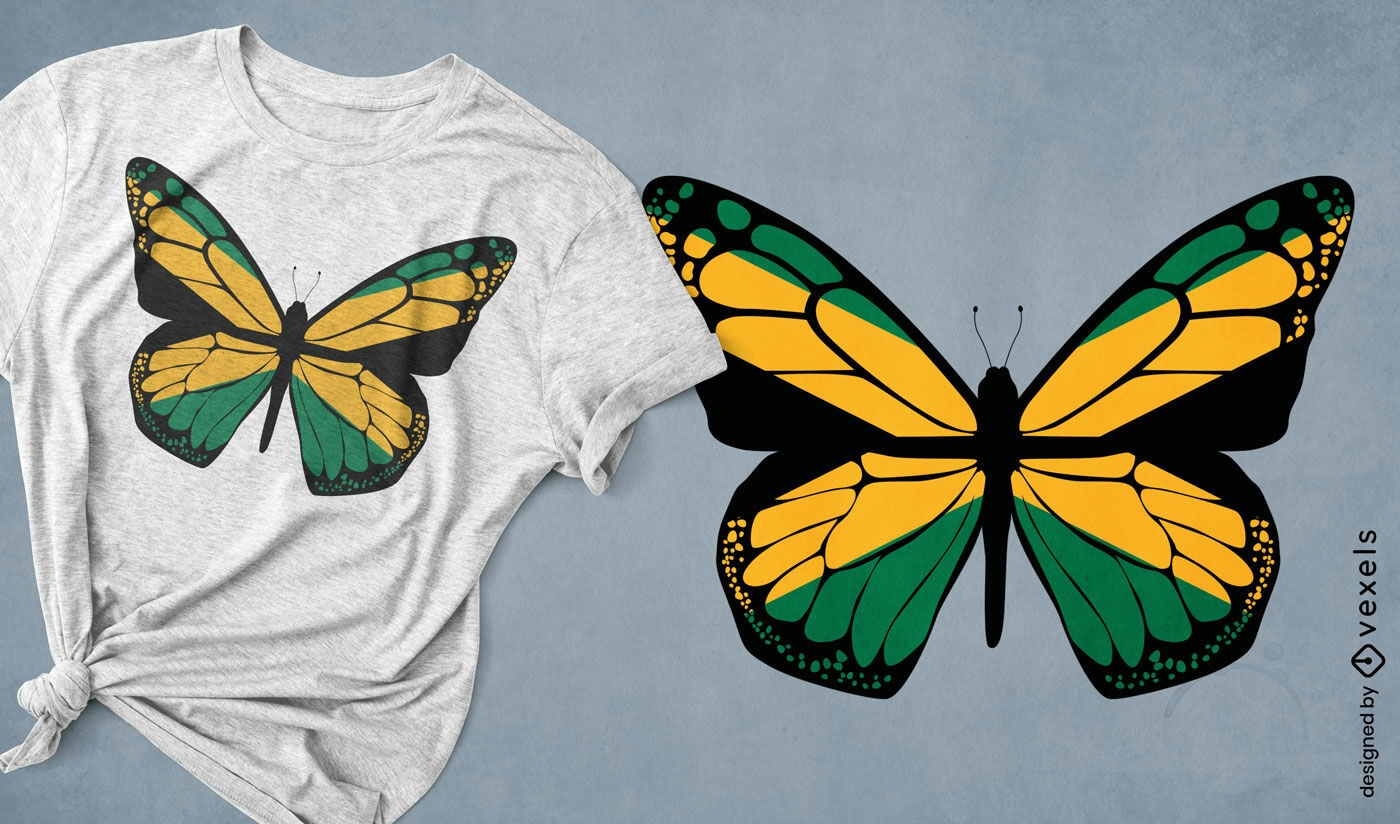 Design de camiseta com borboleta verde e amarela