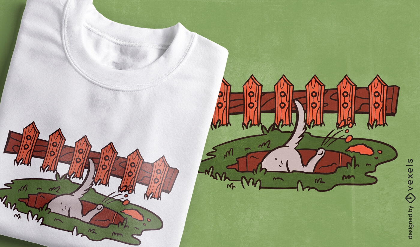 Design de camiseta para cerca de escavação de cachorro