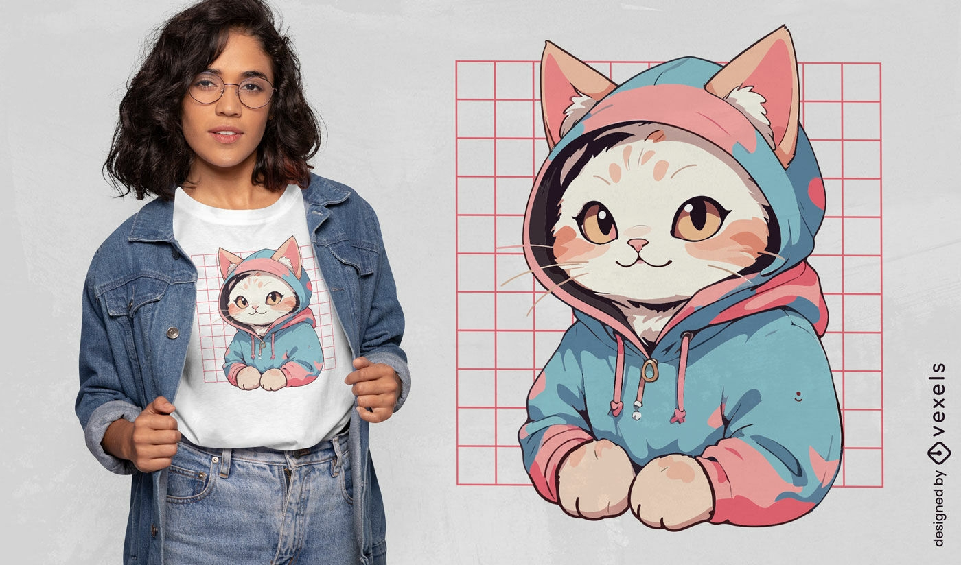 Diseño de camiseta con capucha de gato anime.