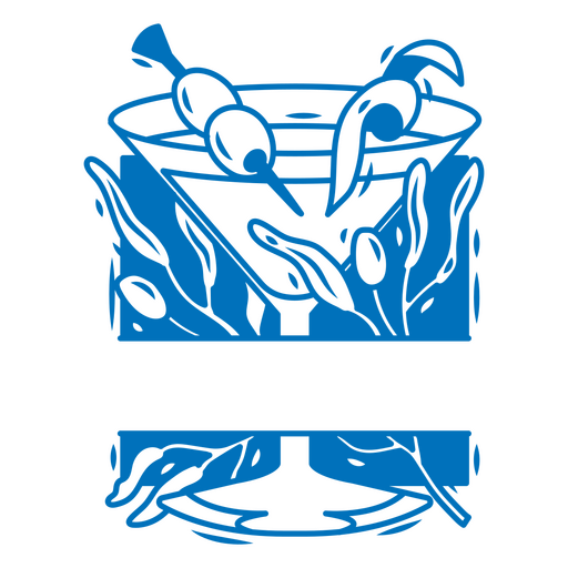 Elegante diseño de copa de cóctel con aceitunas y hojas. Diseño PNG