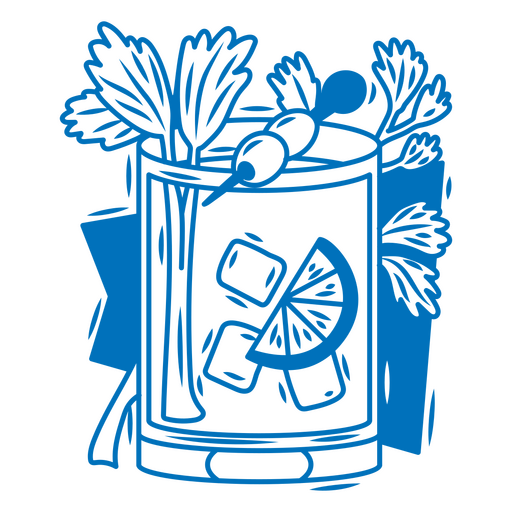 Ilustração estilizada de coquetel com guarnição e cubos de gelo Desenho PNG
