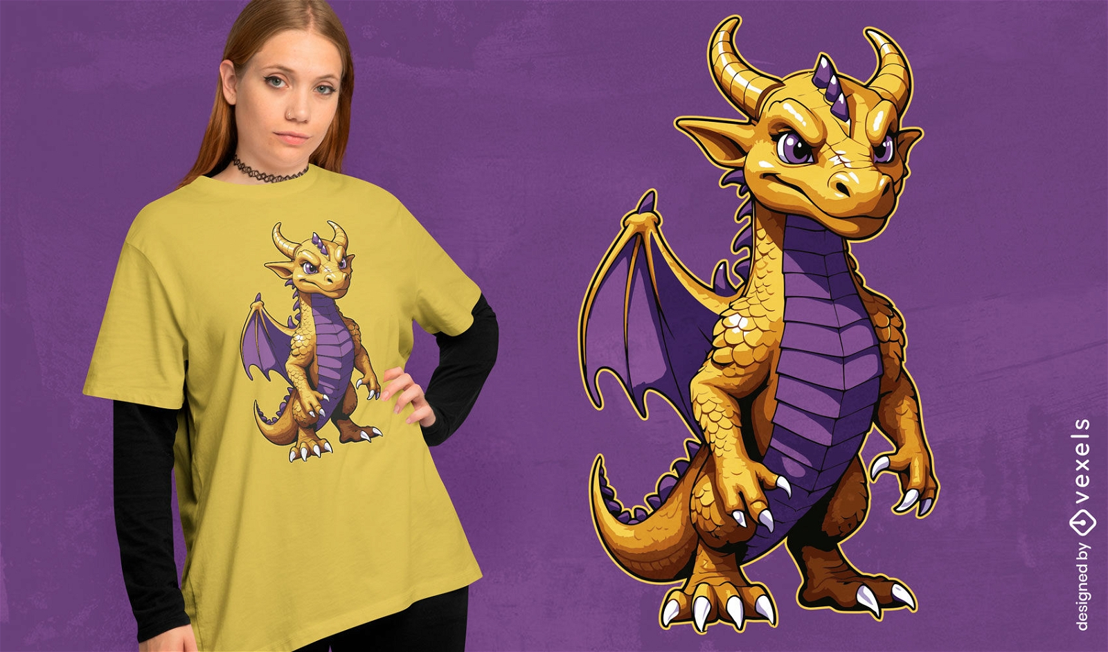 Diseño de camiseta de dragón dorado juguetón.