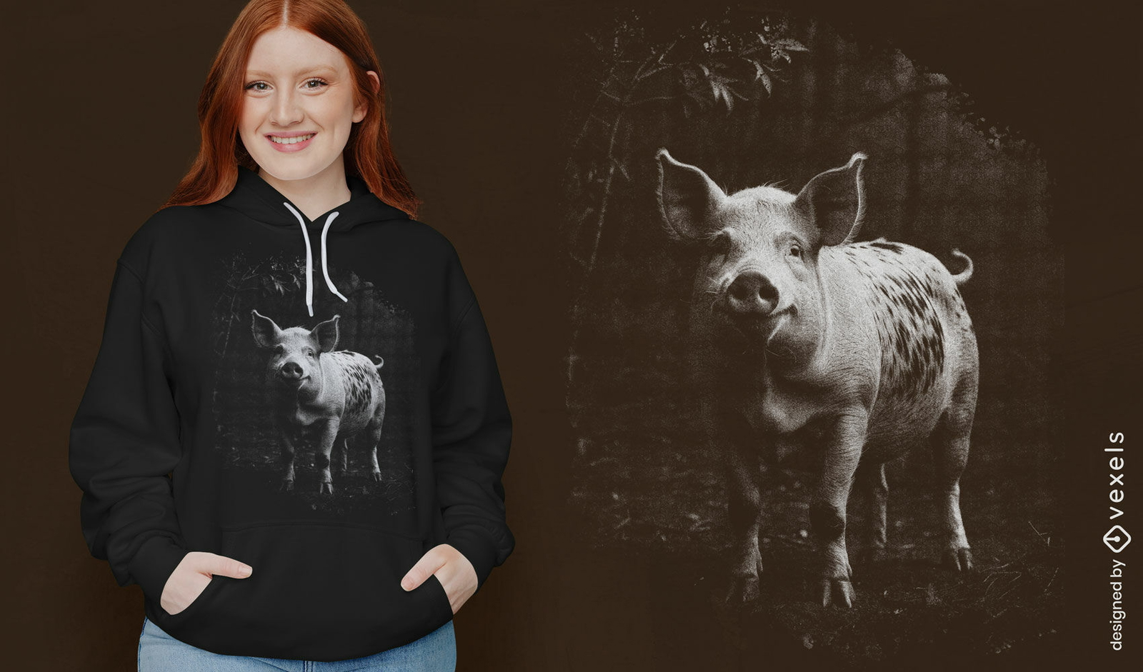 Diseño de camiseta de cerdo fotorrealista.