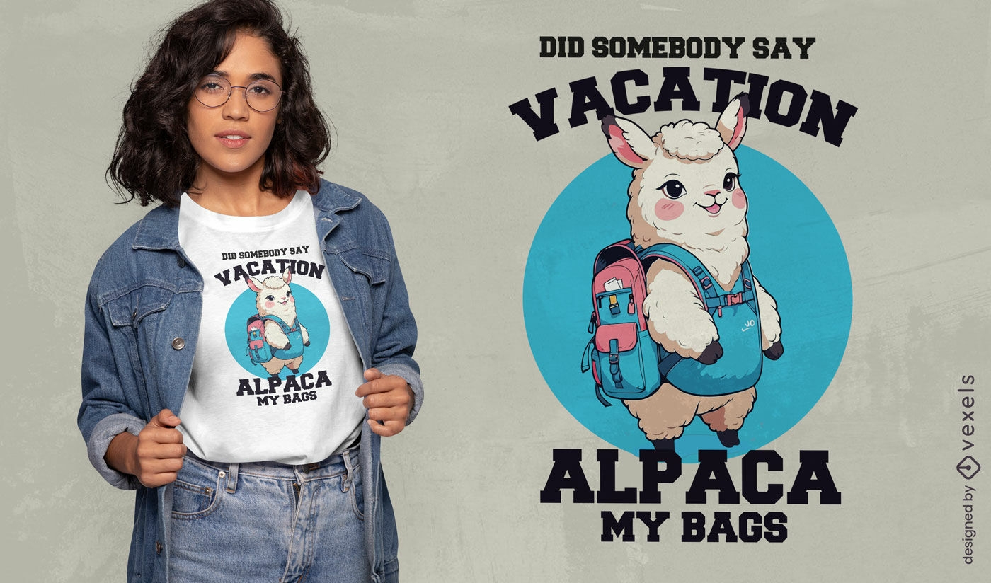 Diseño de camiseta de juego de palabras de vacaciones de alpaca.