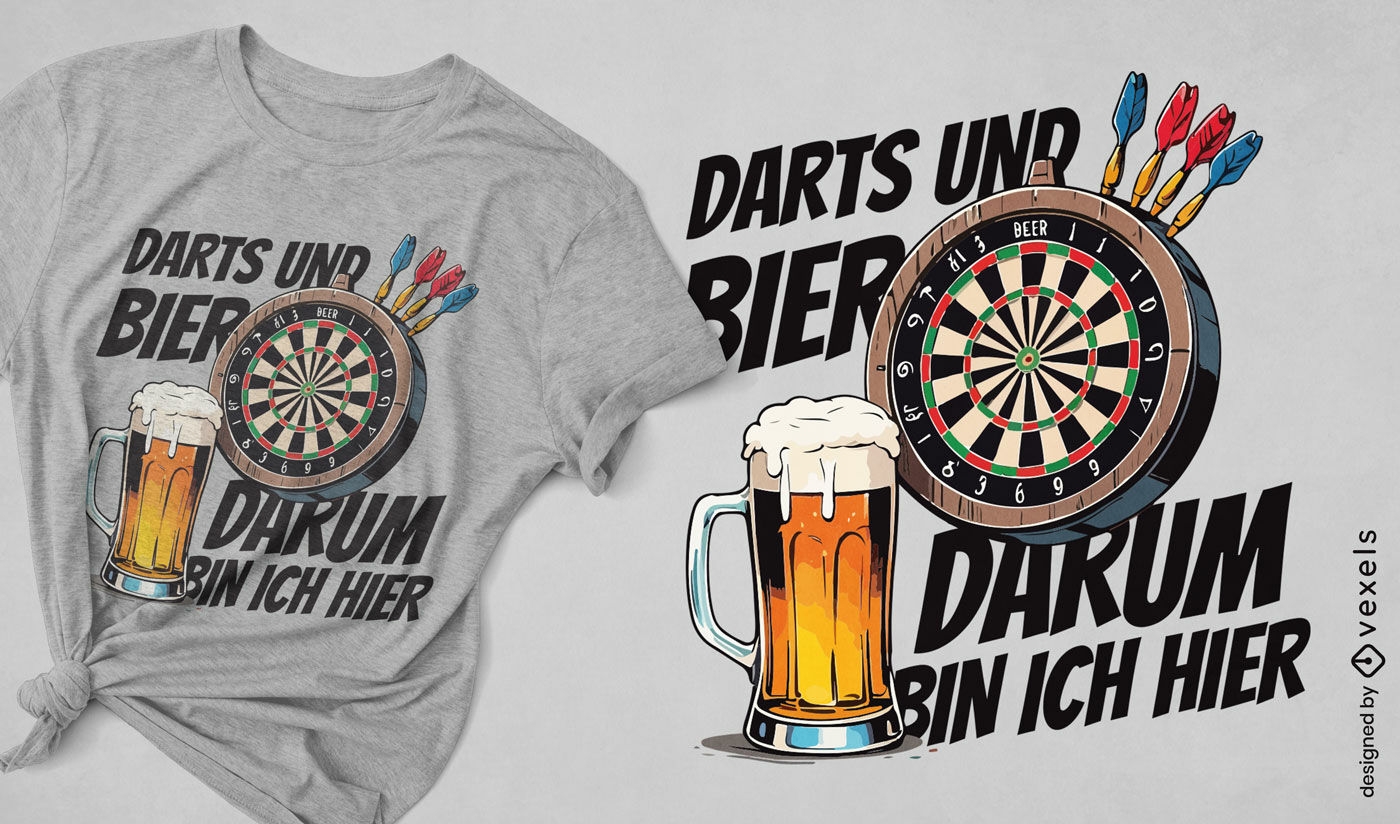 Diseño de camiseta con cita de dardos y cerveza.