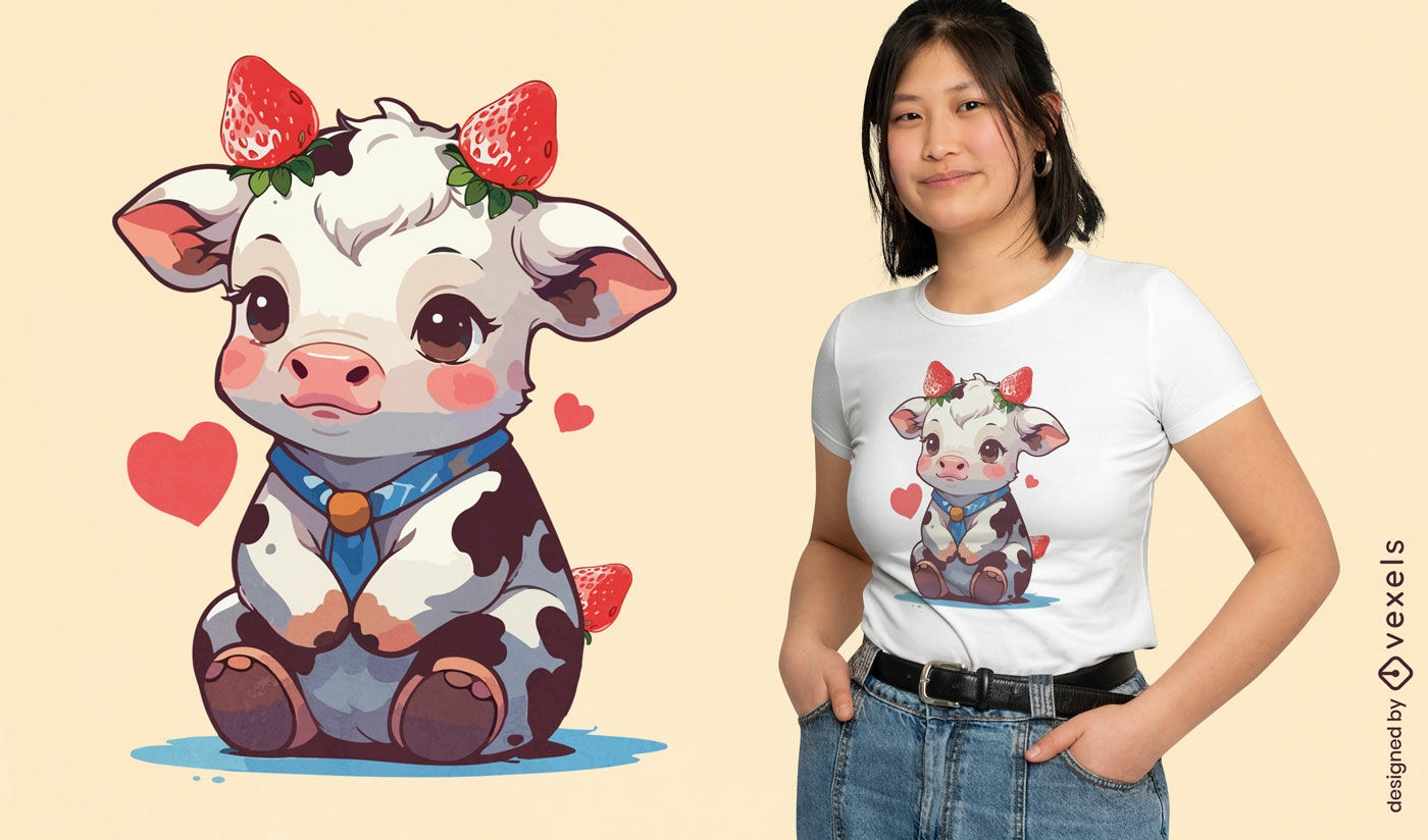 Adorable diseño de camiseta de vaca fresa.
